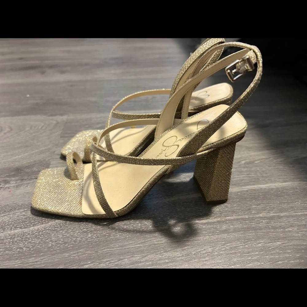 Jessica Simpson Glitter Gold Strappy Block Heels